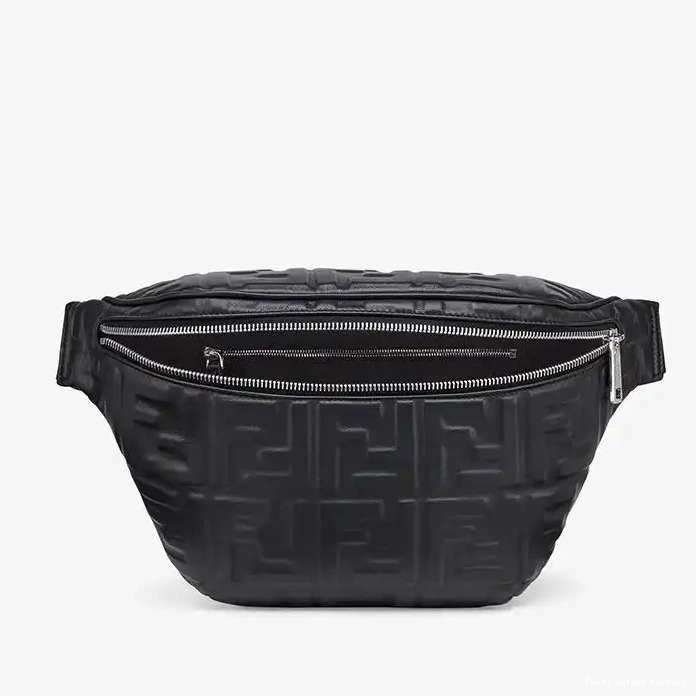 Vintage HOT Bag Nappa Motif Black Fendi Leather FF In Belt 0323